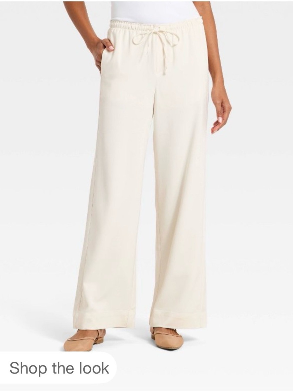 Wide-Leg Drawstring Pants - Cream